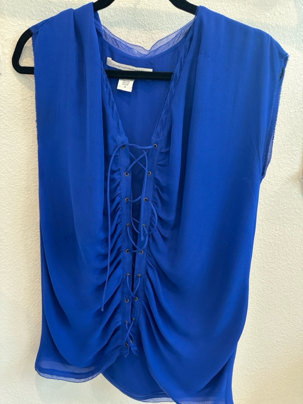 Diane Von Furstenberg Royal Blue Lace-Up Sleeveless Blouse